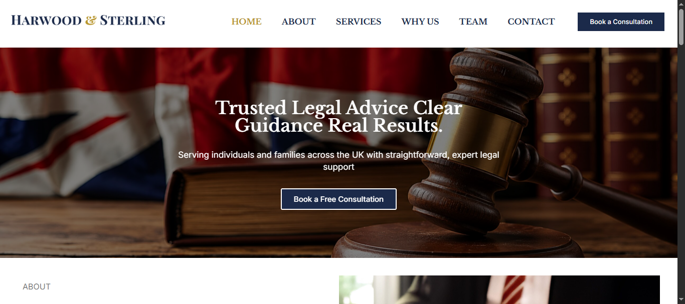 Harwood and Sterling law firm website screenshot