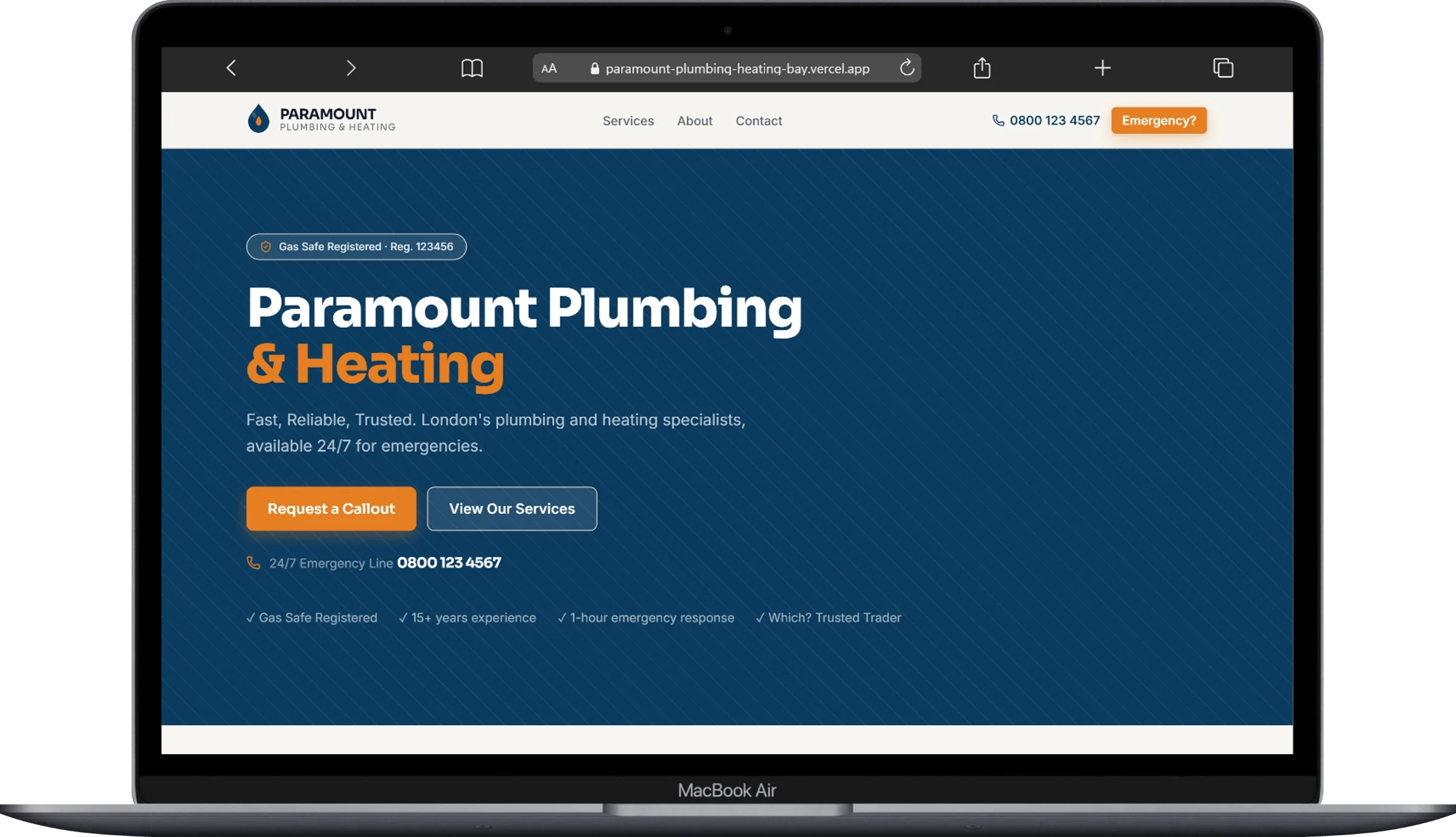 Paramount Plumbing and Heating website screenshot