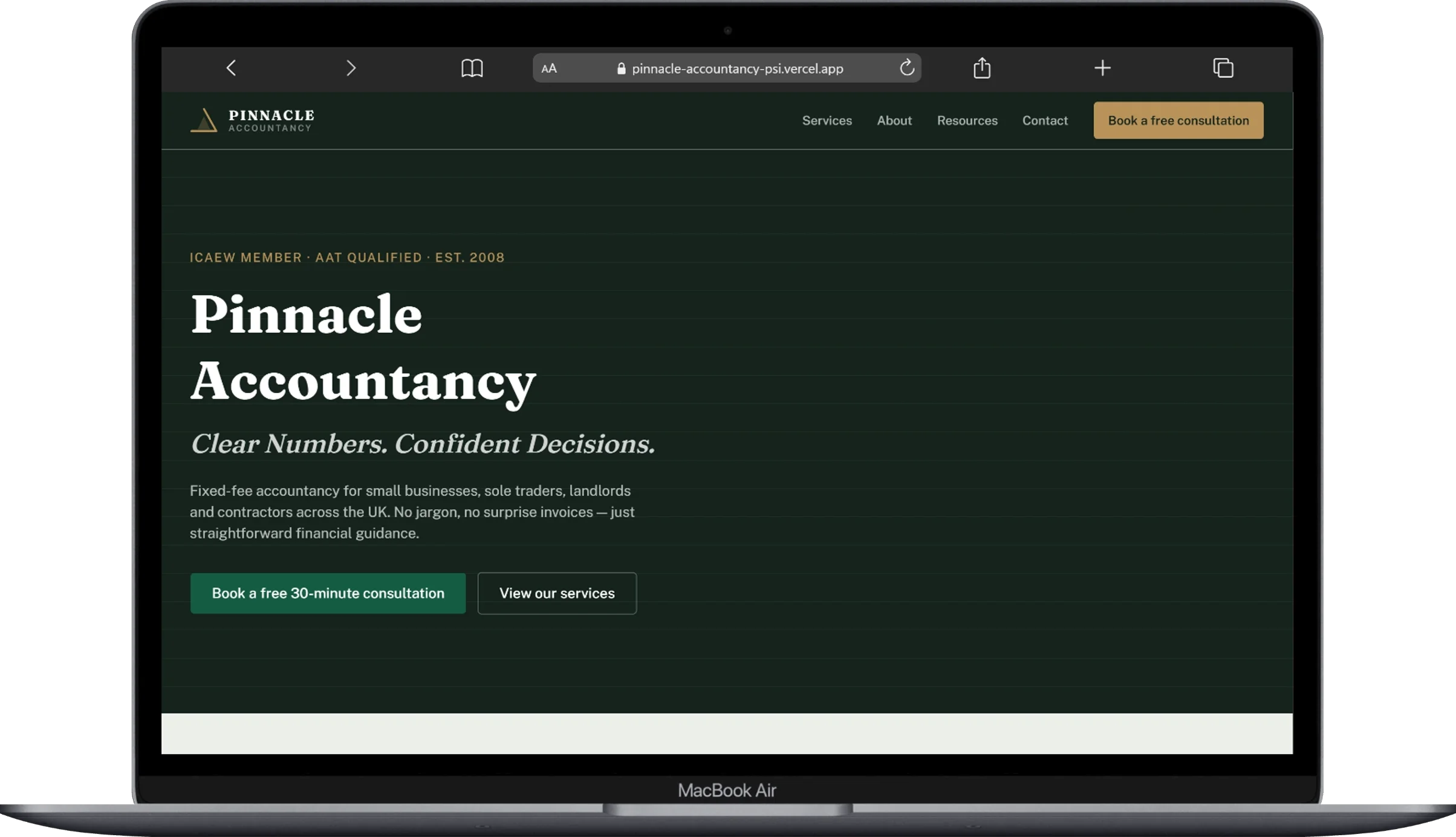 Pinnacle Accountancy website screenshot