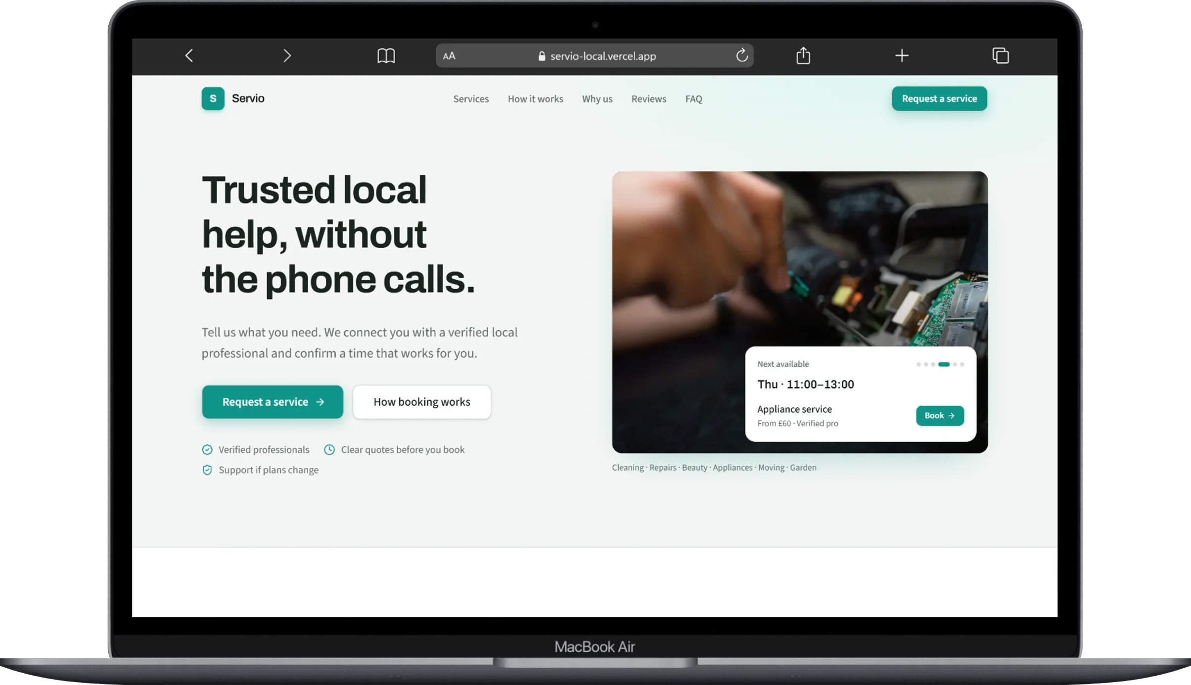 Servio web application screenshot