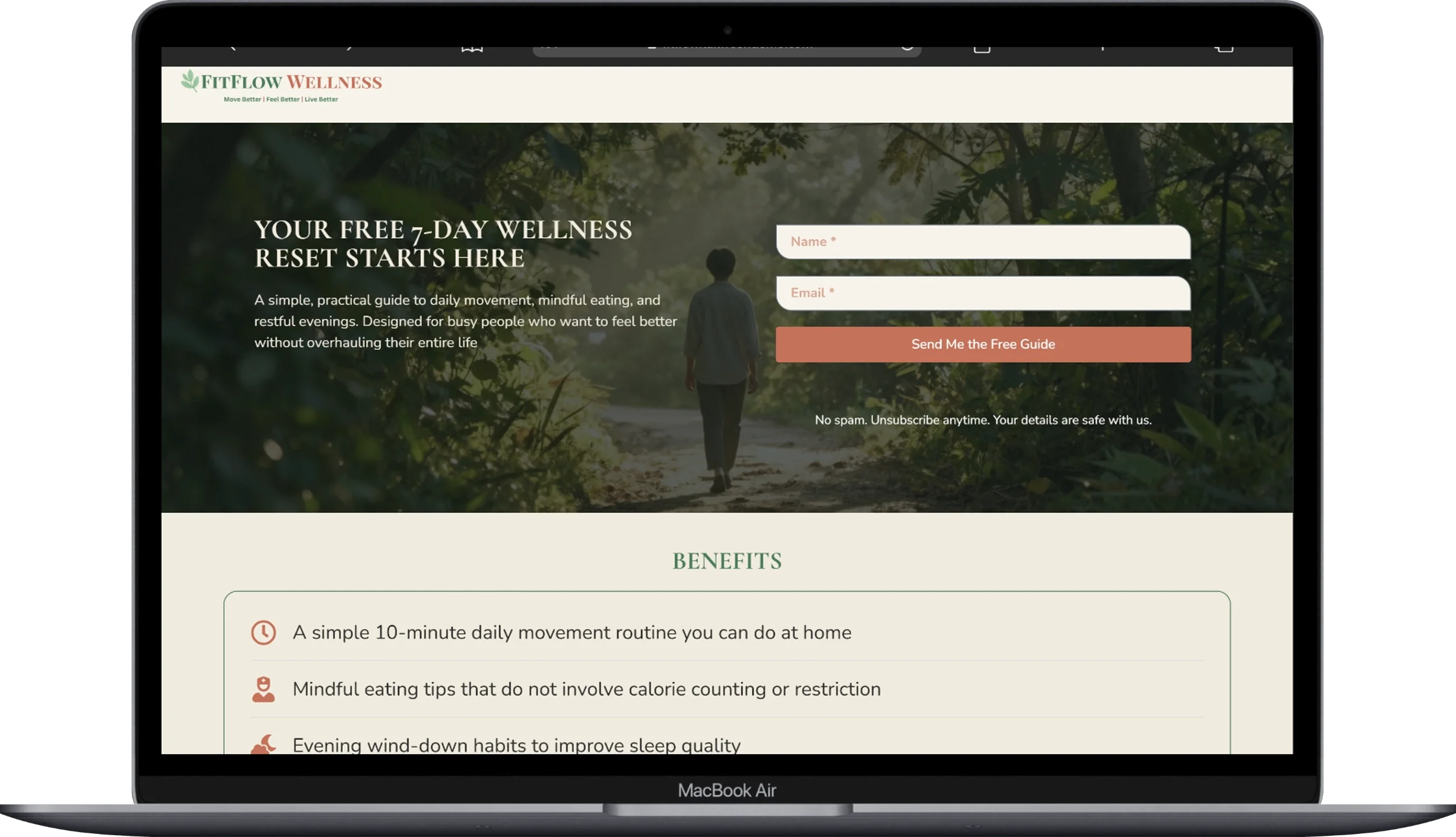 FitFlow wellness lead generation landing page screenshot