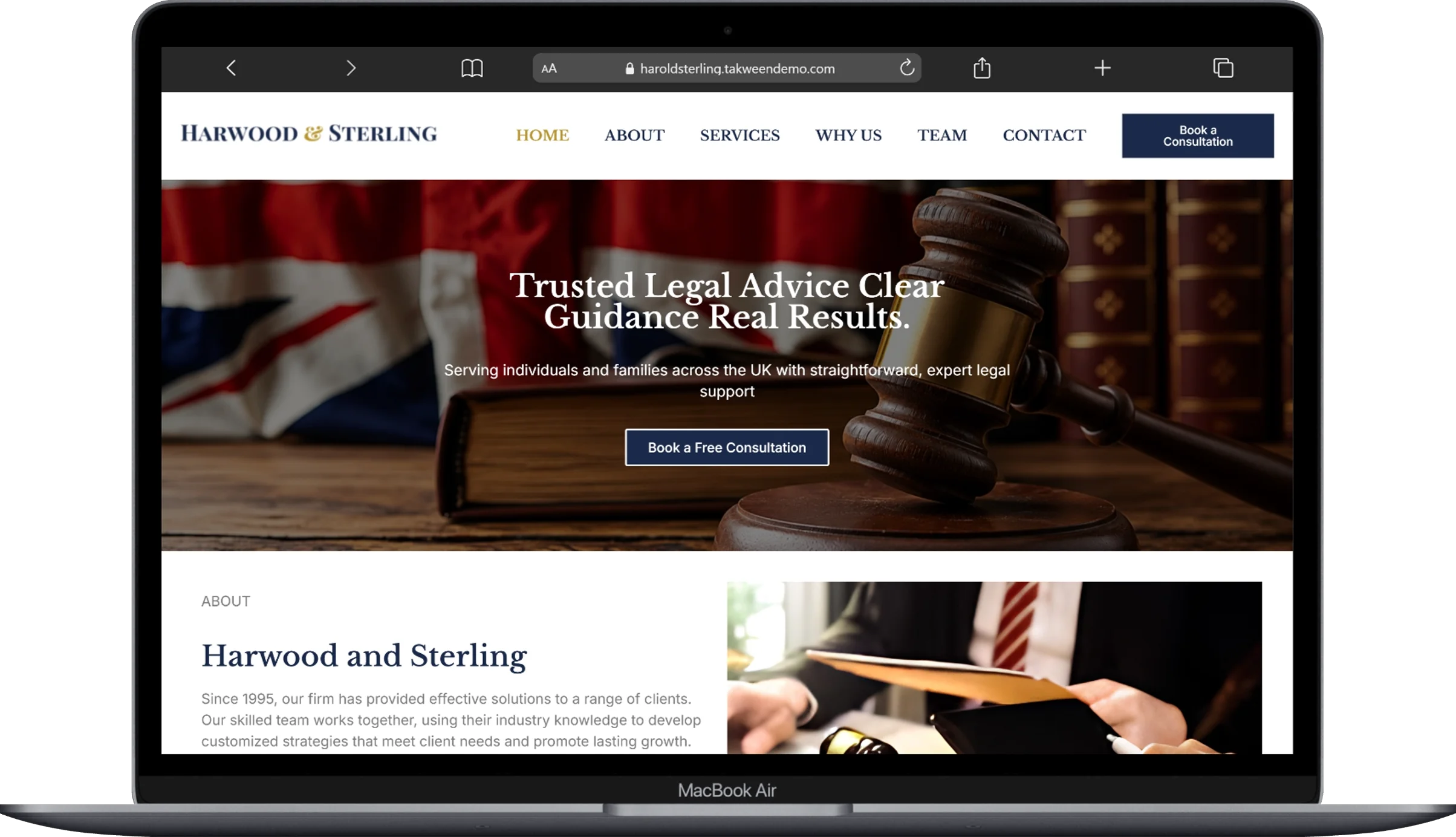 Harwood and Sterling law firm website screenshot