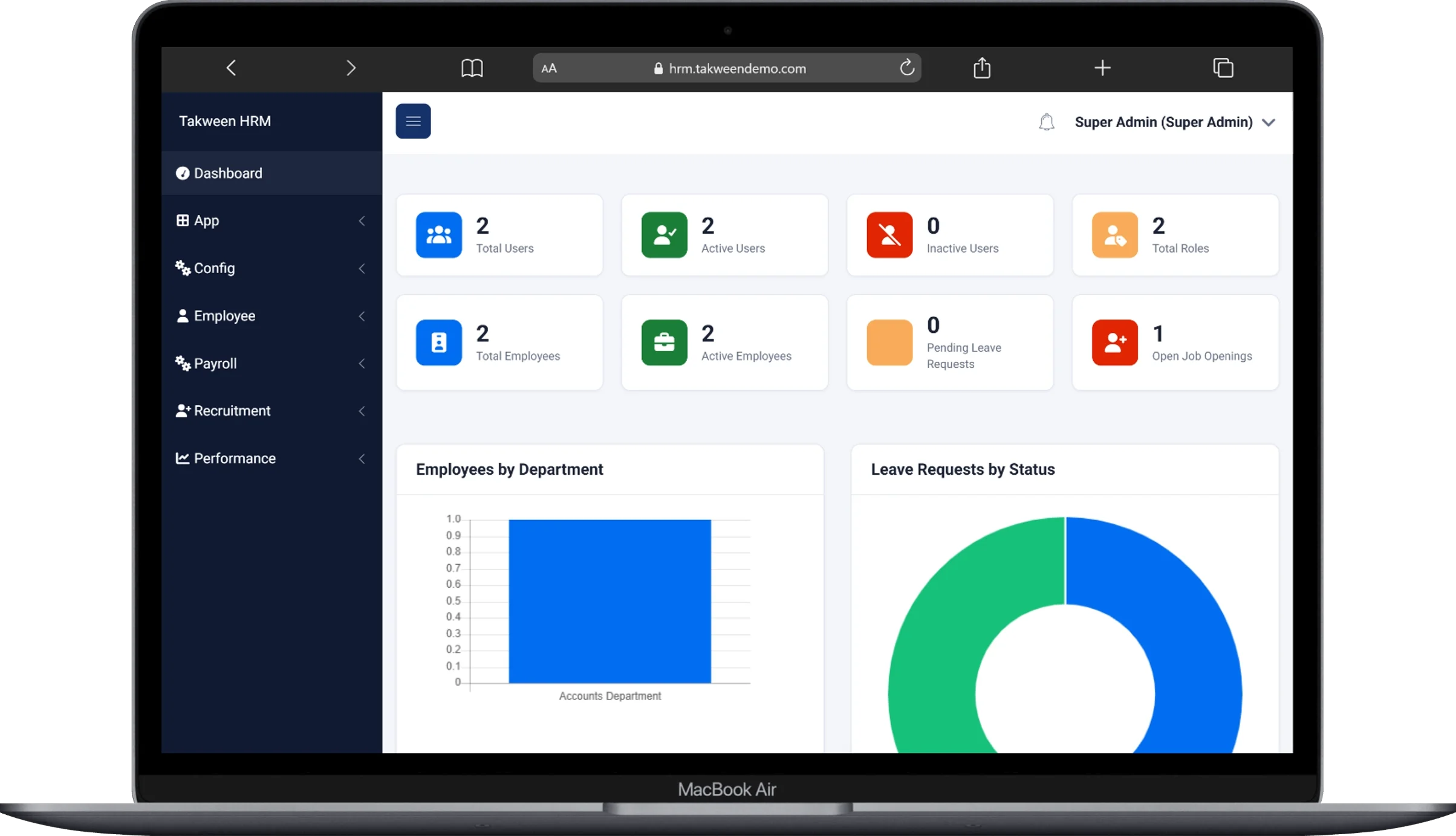 HRM Admin Dashboard web application screenshot