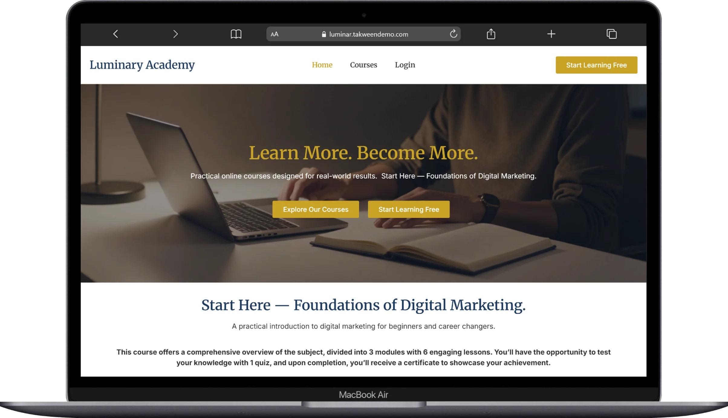 Luminary Academy online learning LMS screenshot