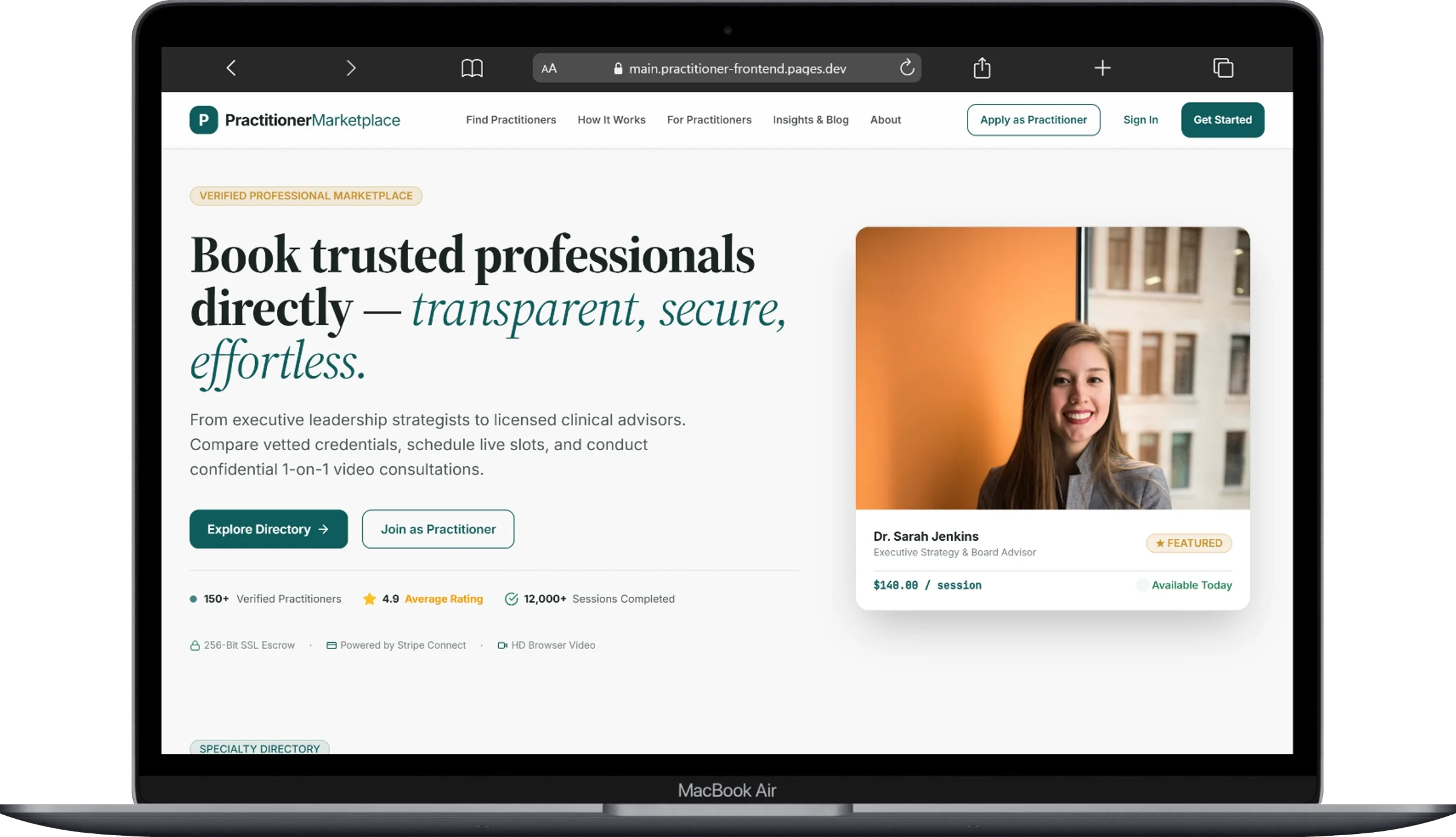 Practitioner Marketplace SaaS platform screenshot