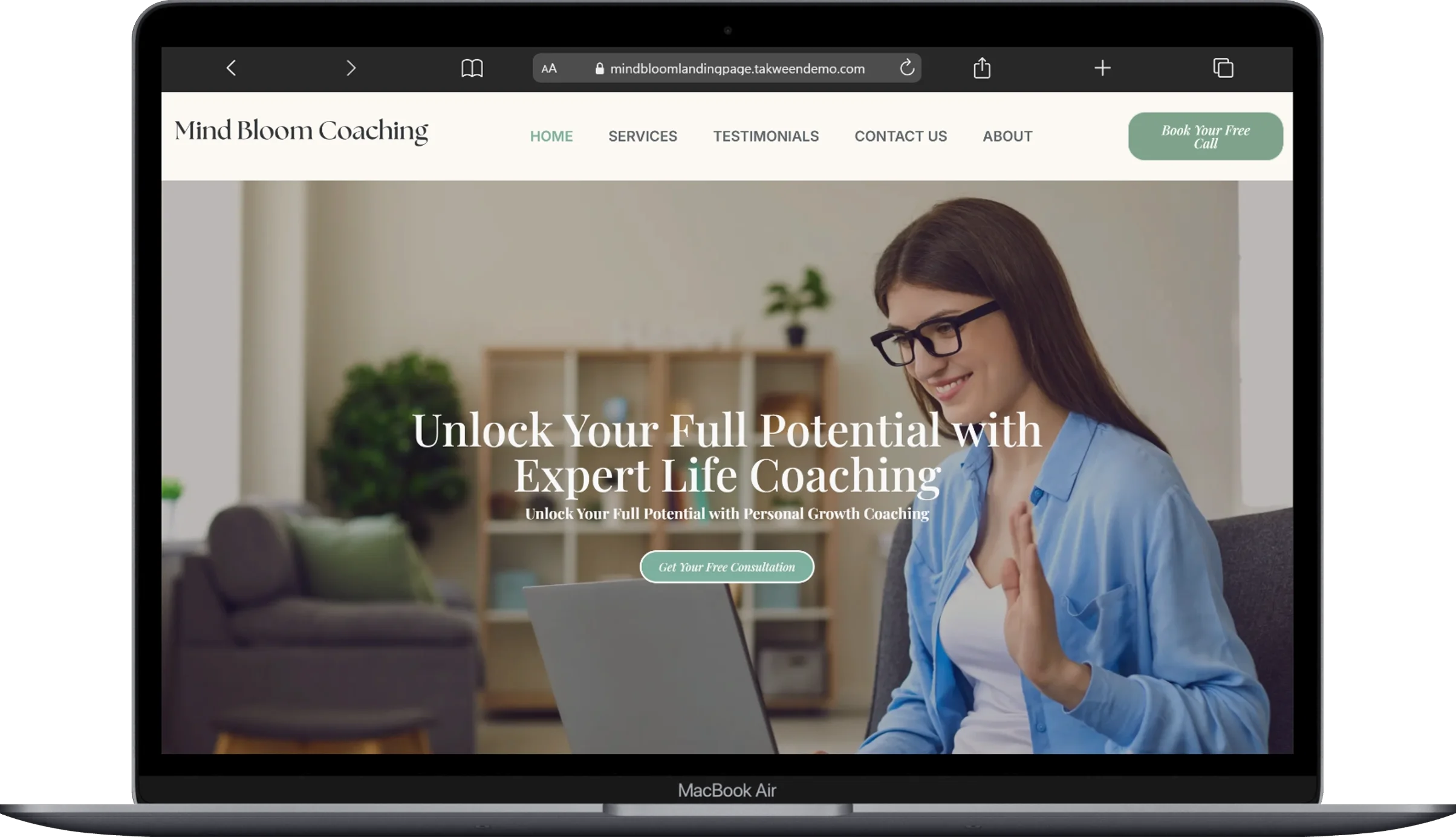 MindBloom Personal Growth Coaching landing page screenshot