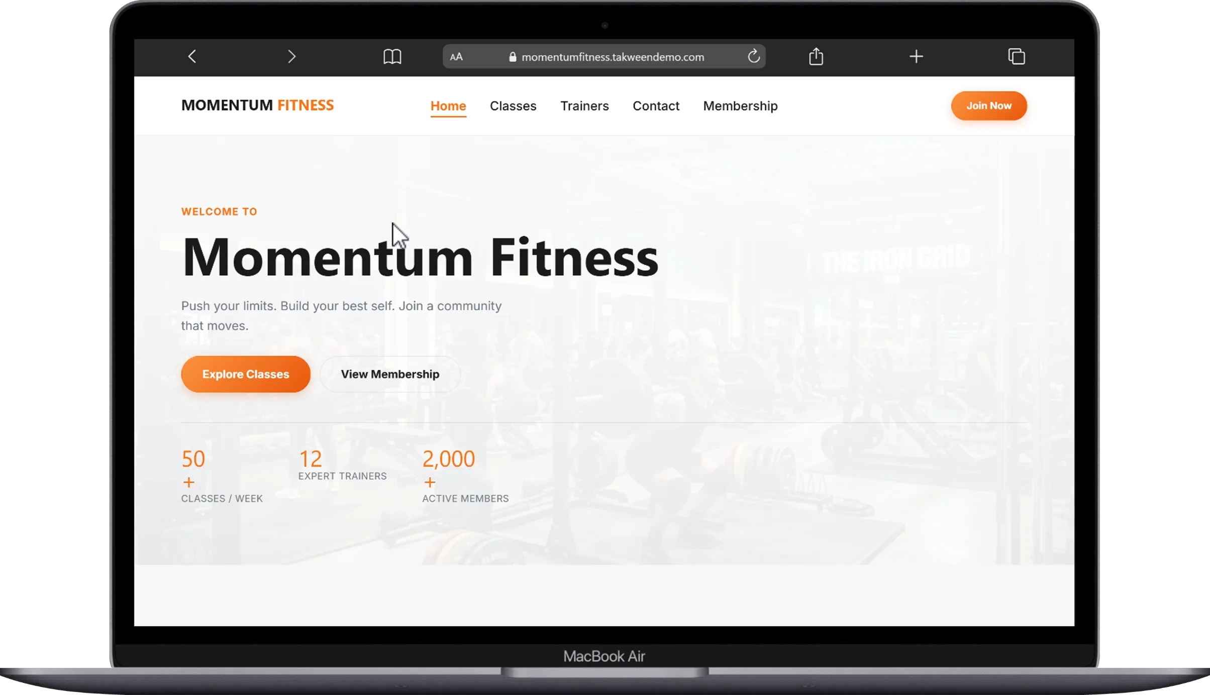Momentum Fitness Studio WordPress platform screenshot