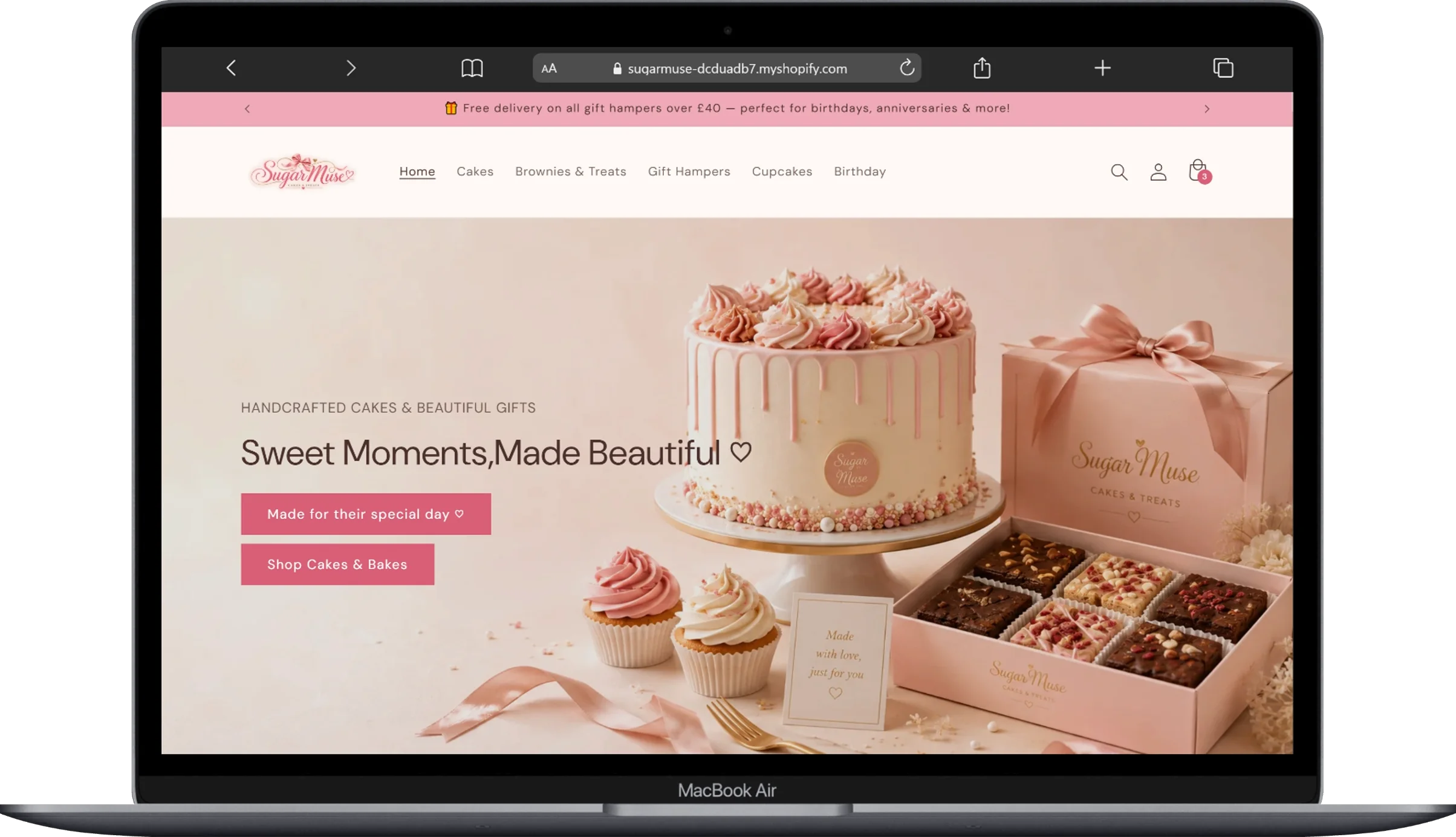 SugarMuse Shopify bakery and gifting store screenshot