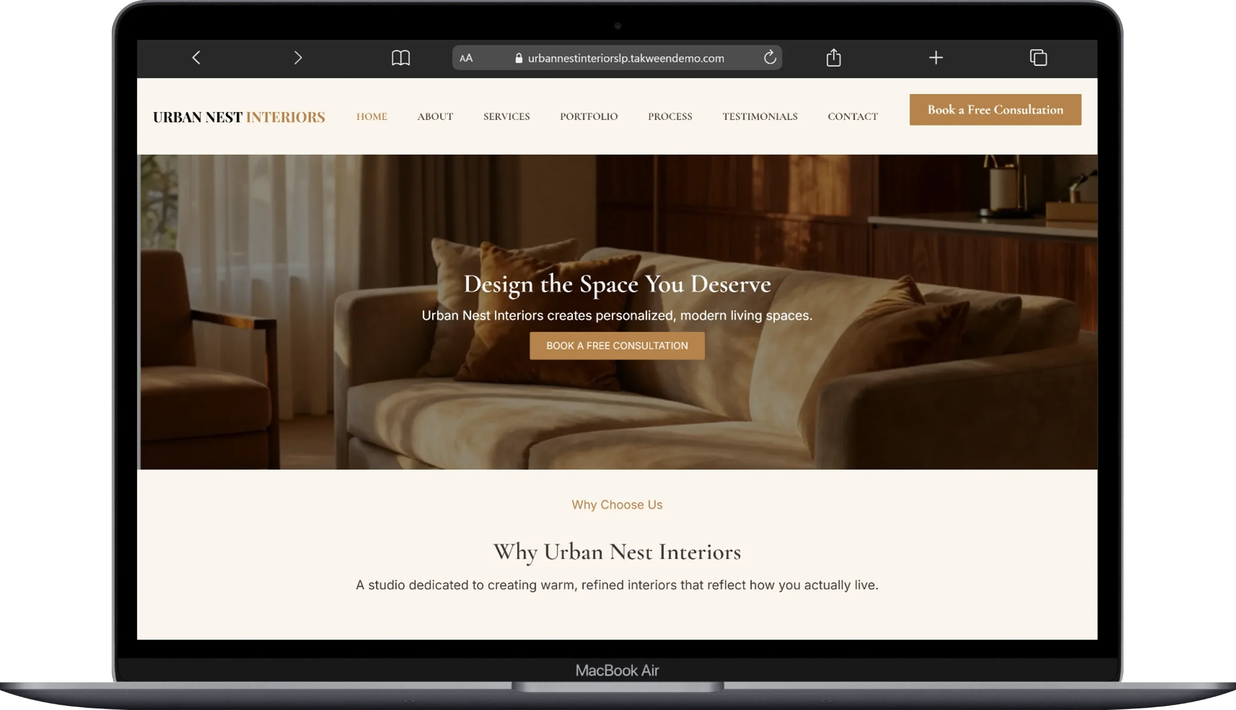 Urban Nest Interiors landing page screenshot