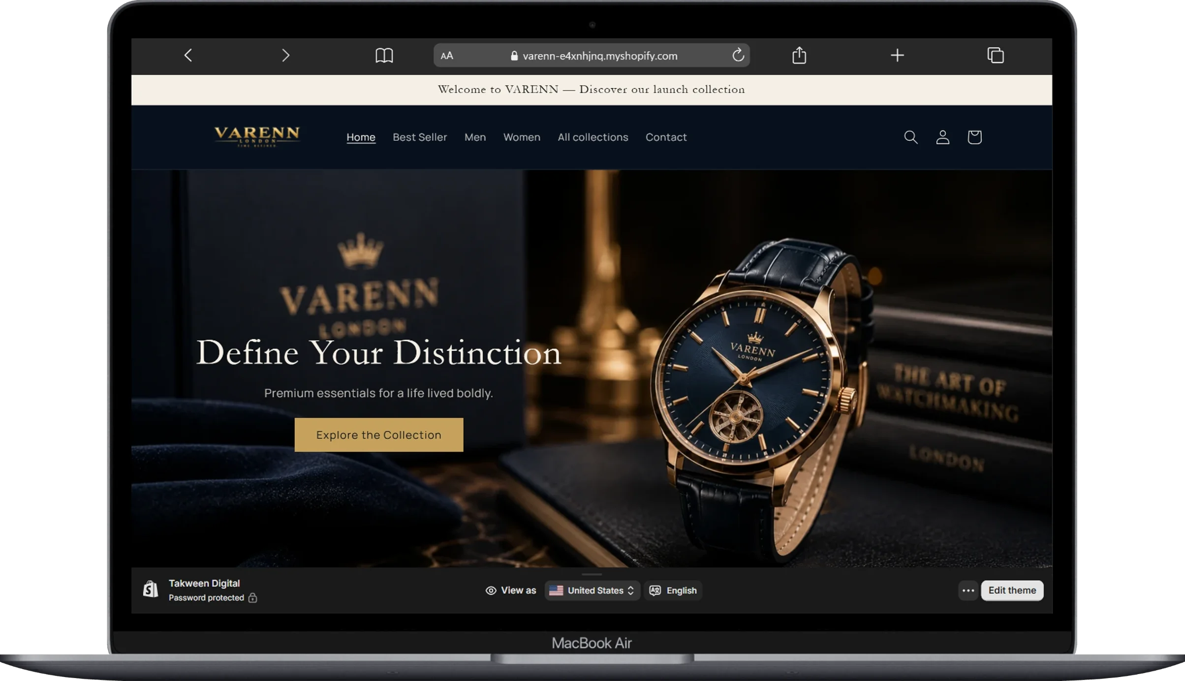 VARENN London luxury watch ecommerce store screenshot