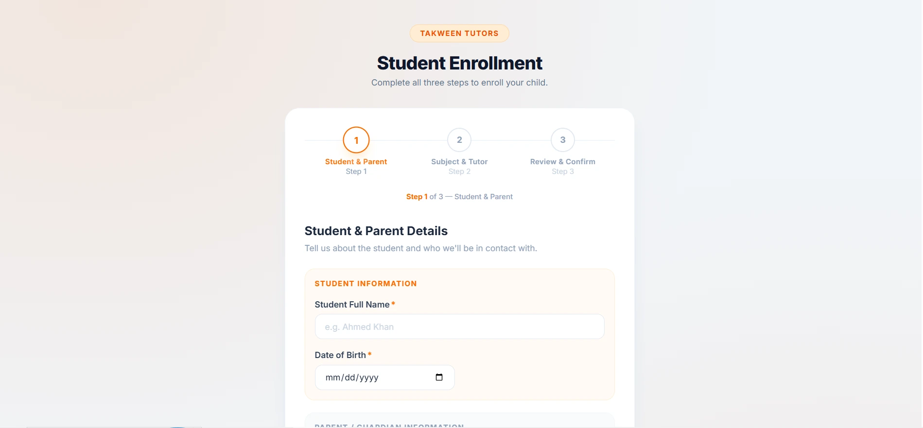 Frontend Enrollment Form